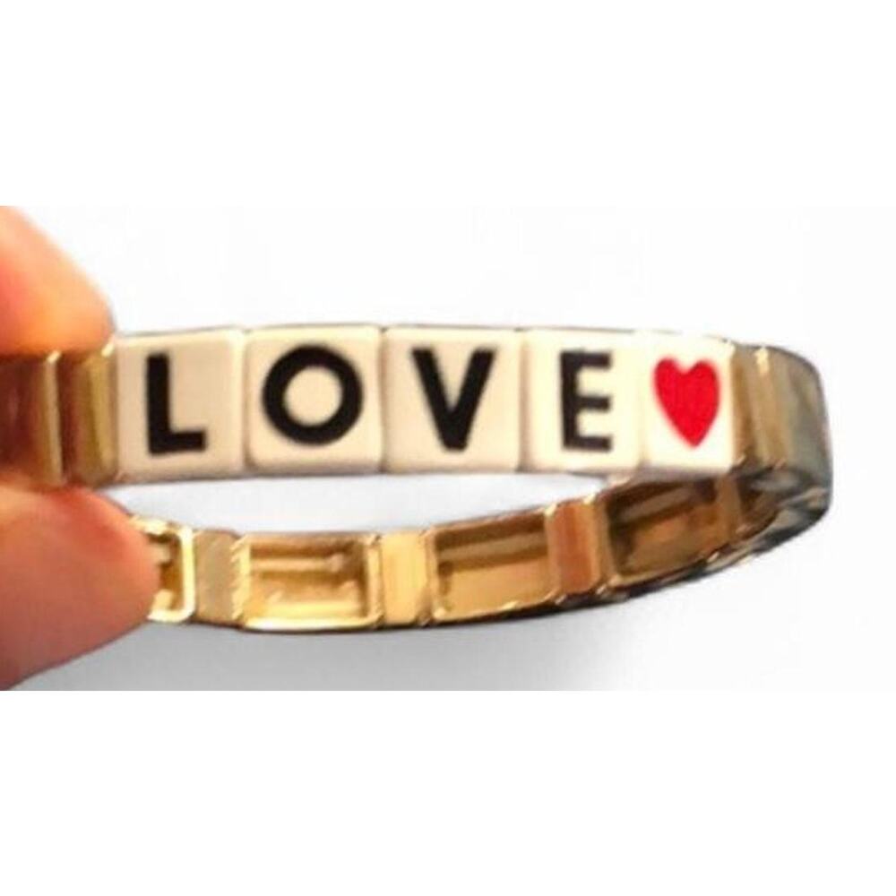 Roxanne Assoulin Gold Black Red LOVE Letters Heart Bracelet Kidcore Glamour - Picture 3 of 4